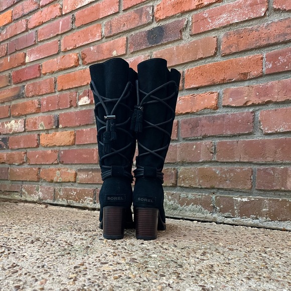 Sorel Farah Black Suede Mid Calf Tassel Boots Size 7 - Picture 5 of 10